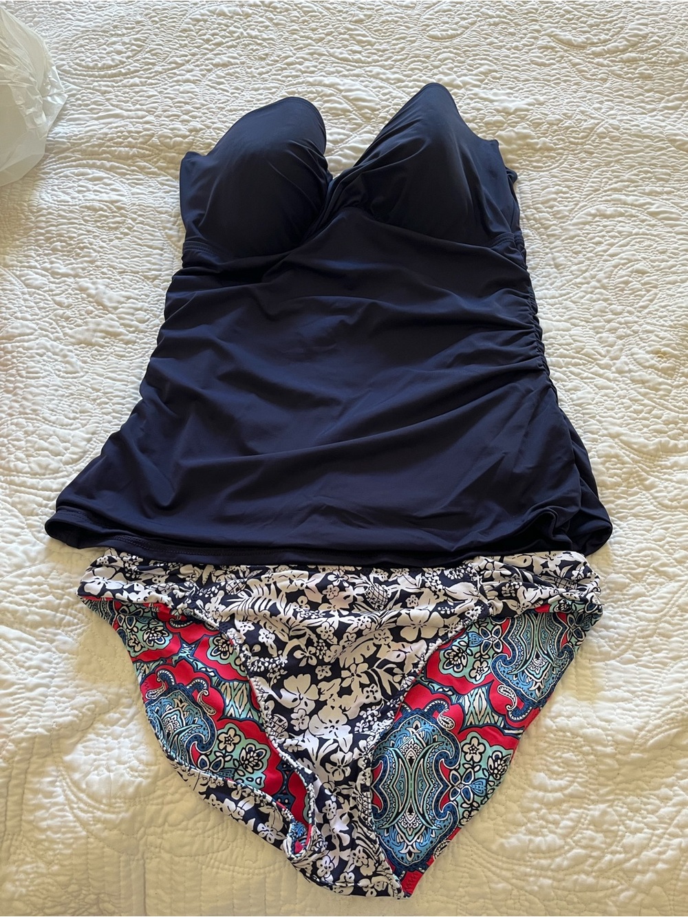 Tommy Bahama Navy Tankini with Multicolor Paisley Bikini Bottoms